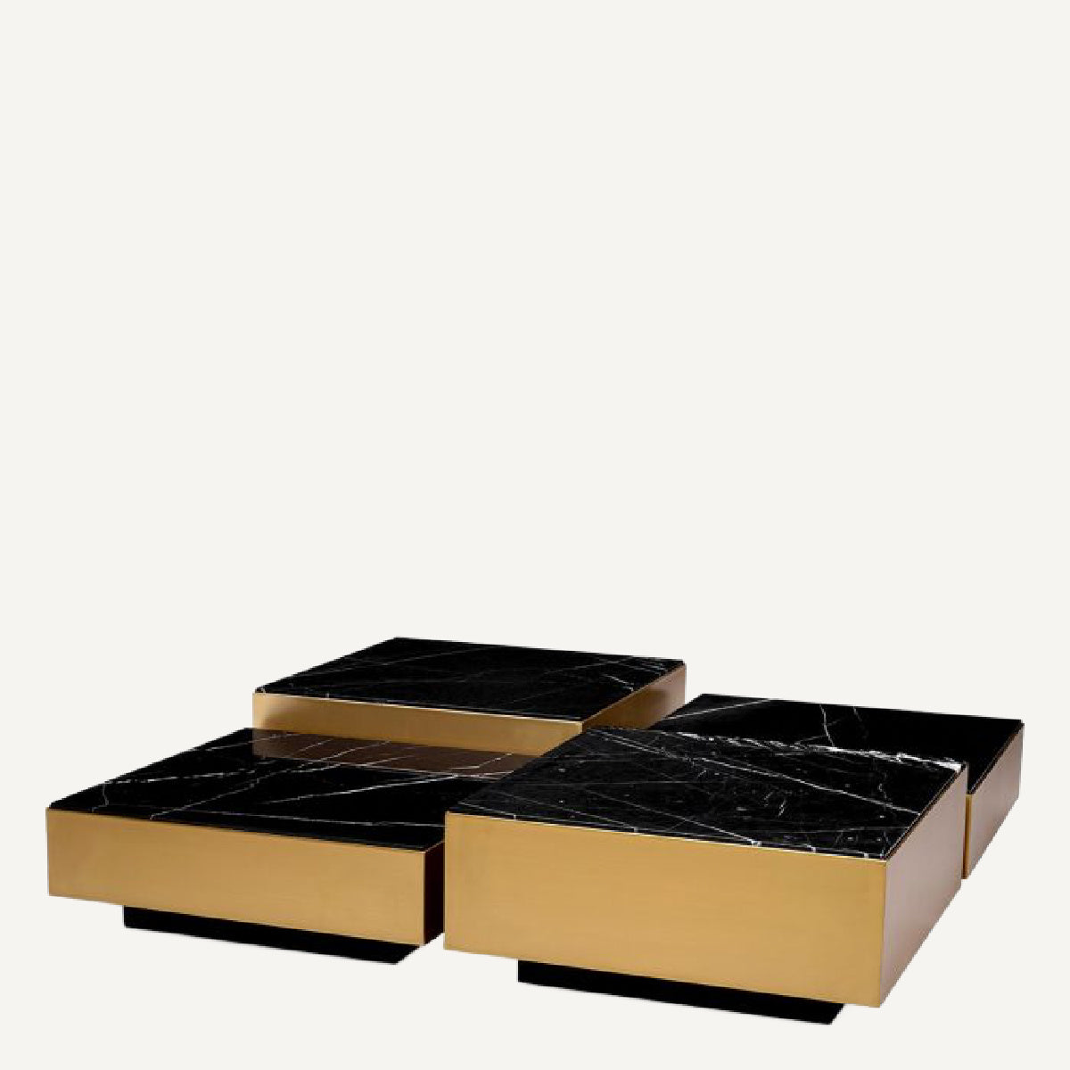 Table basse dorée marbre noir (lot de 4)