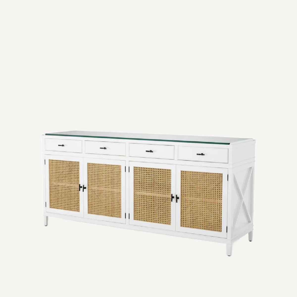 Buffet en bois blanc et rotin
