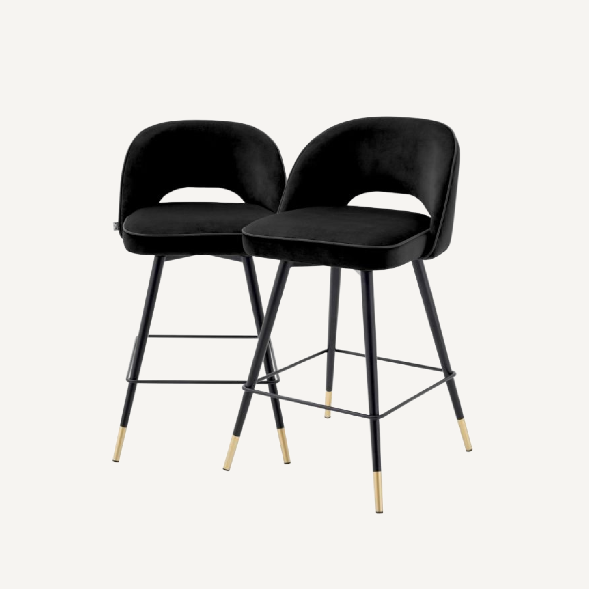 Chaise de comptoir en velours noir (lot de 2)