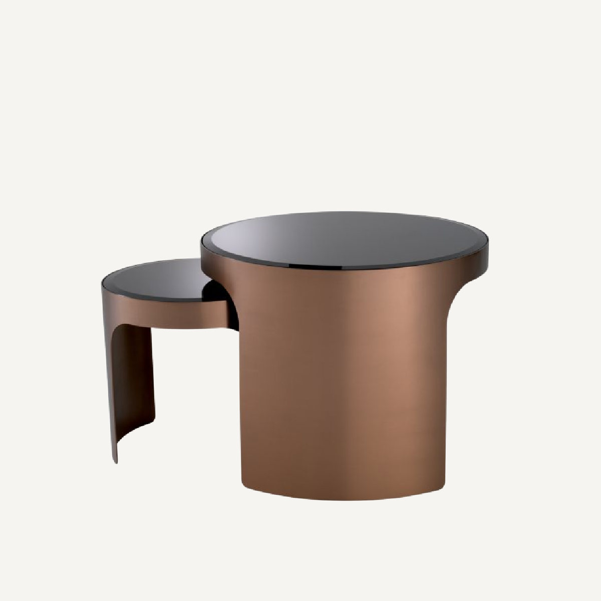 Table d'appoint cuivrée en verre noir (lot de 2)