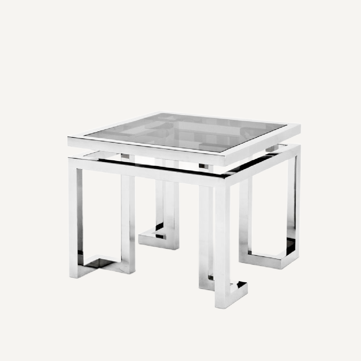 Table d'appoint argentée en verre fumé