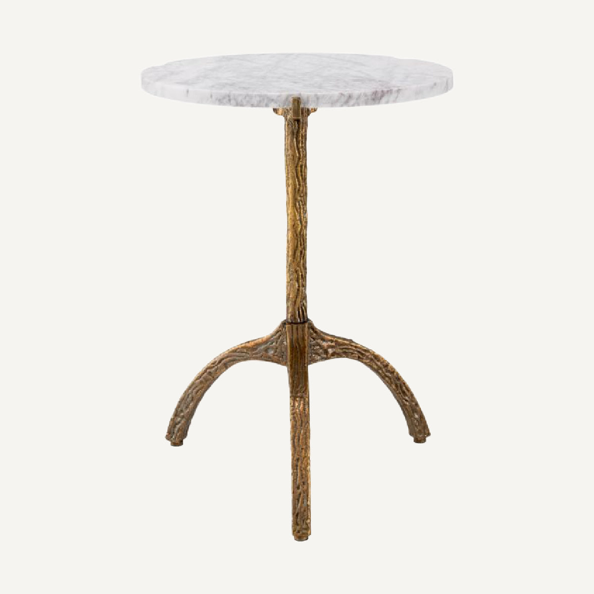 Table d'appoint ovale dorée en marbre blanc