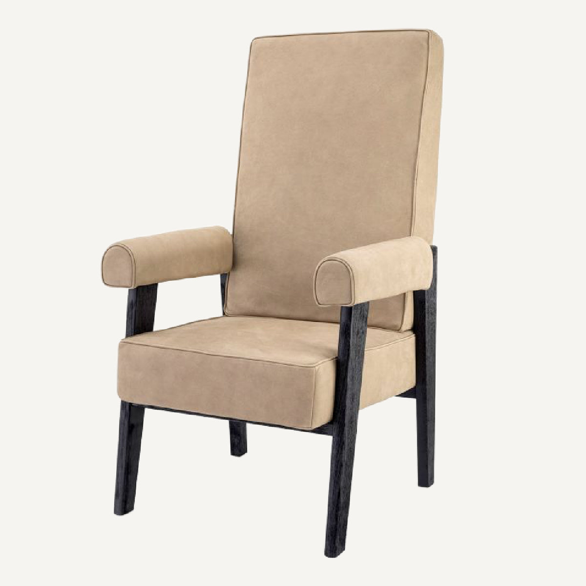 Fauteuil haut en nubuck beige