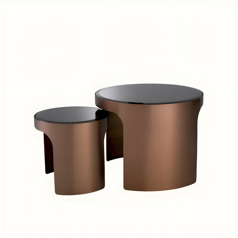 Table d'appoint cuivrée en verre noir (lot de 2)