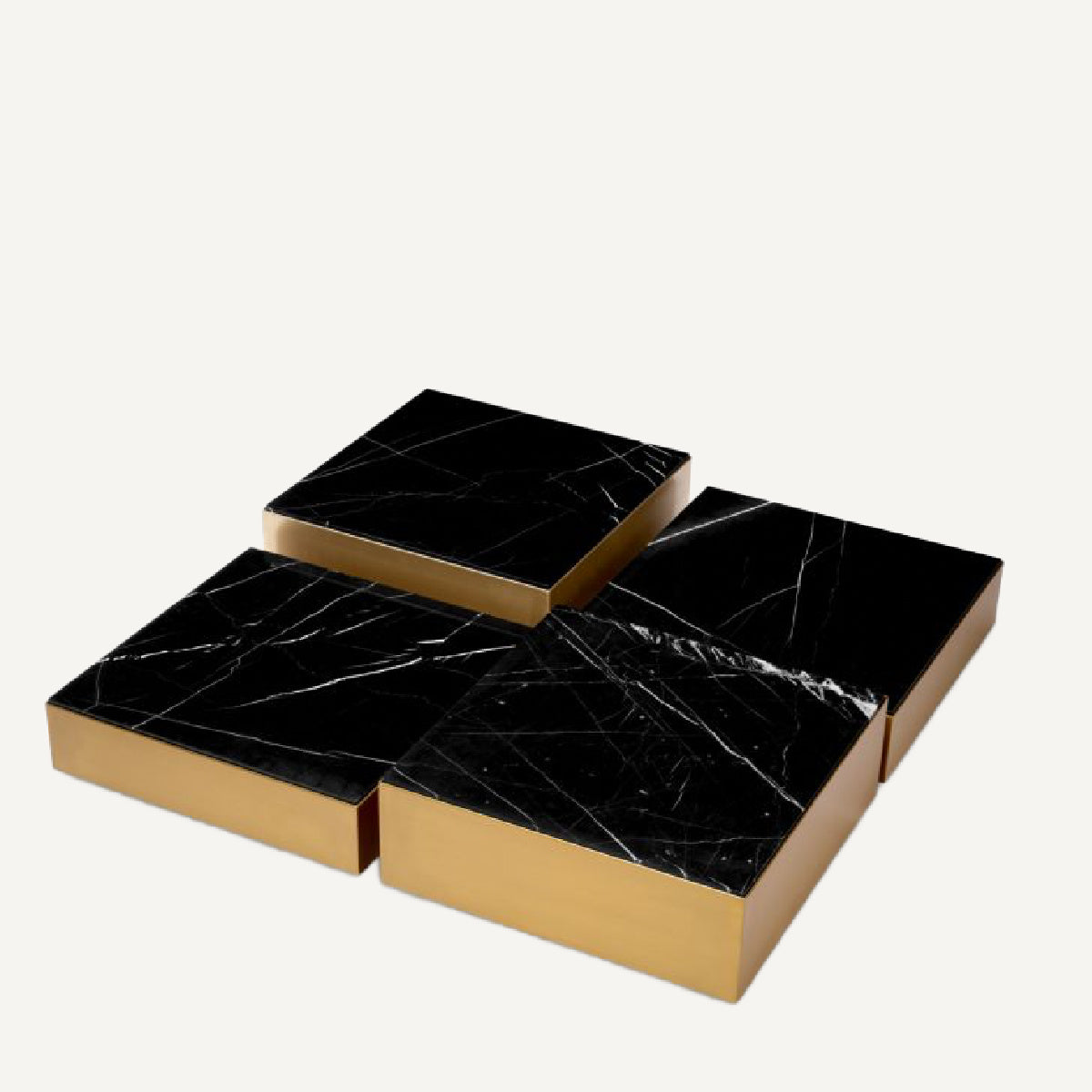 Table basse dorée marbre noir (lot de 4)