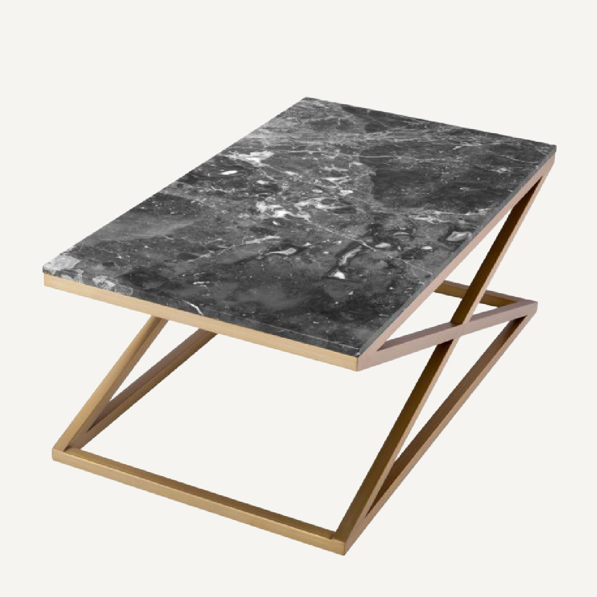Table basse dorée en marbre gris Cross