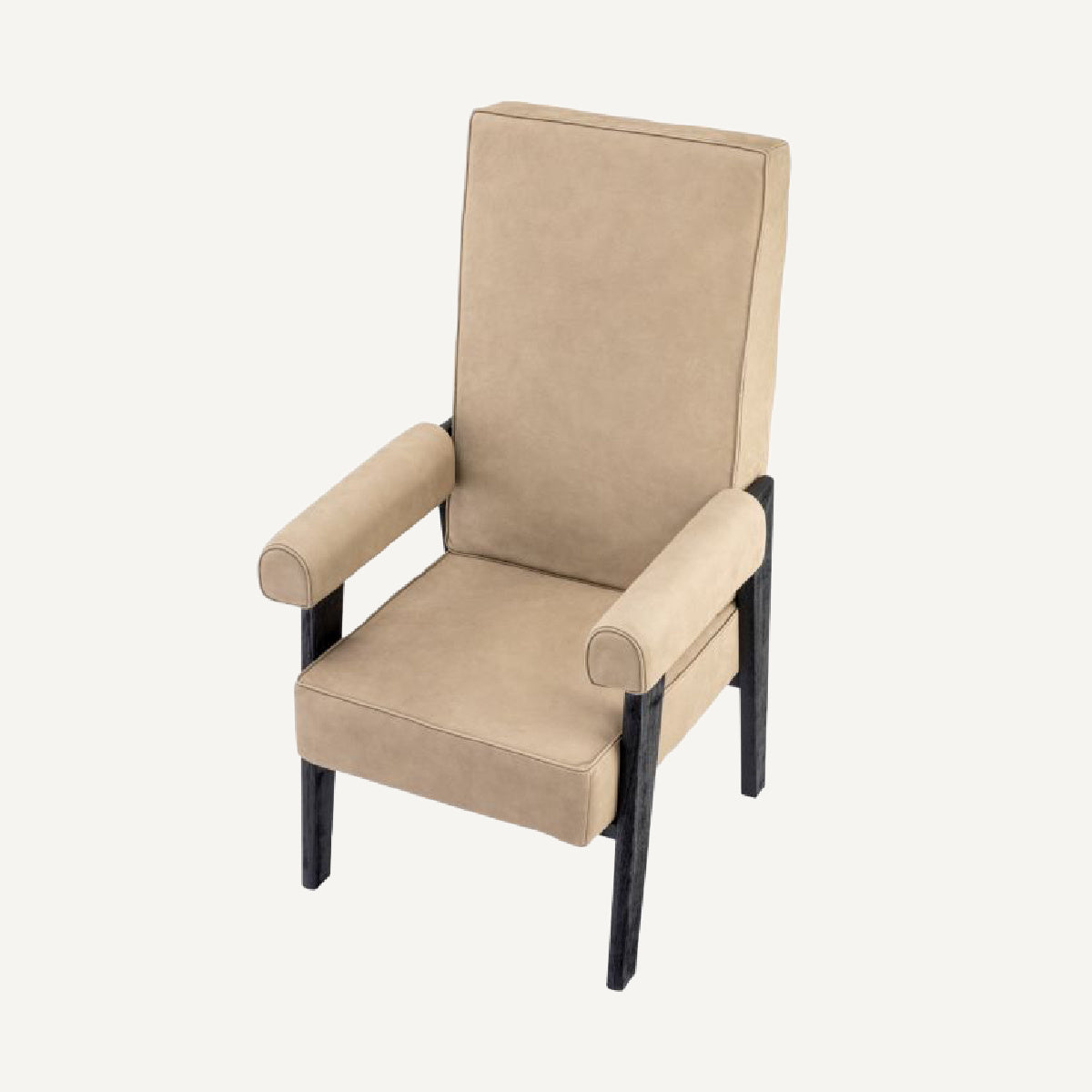 Fauteuil haut en nubuck beige