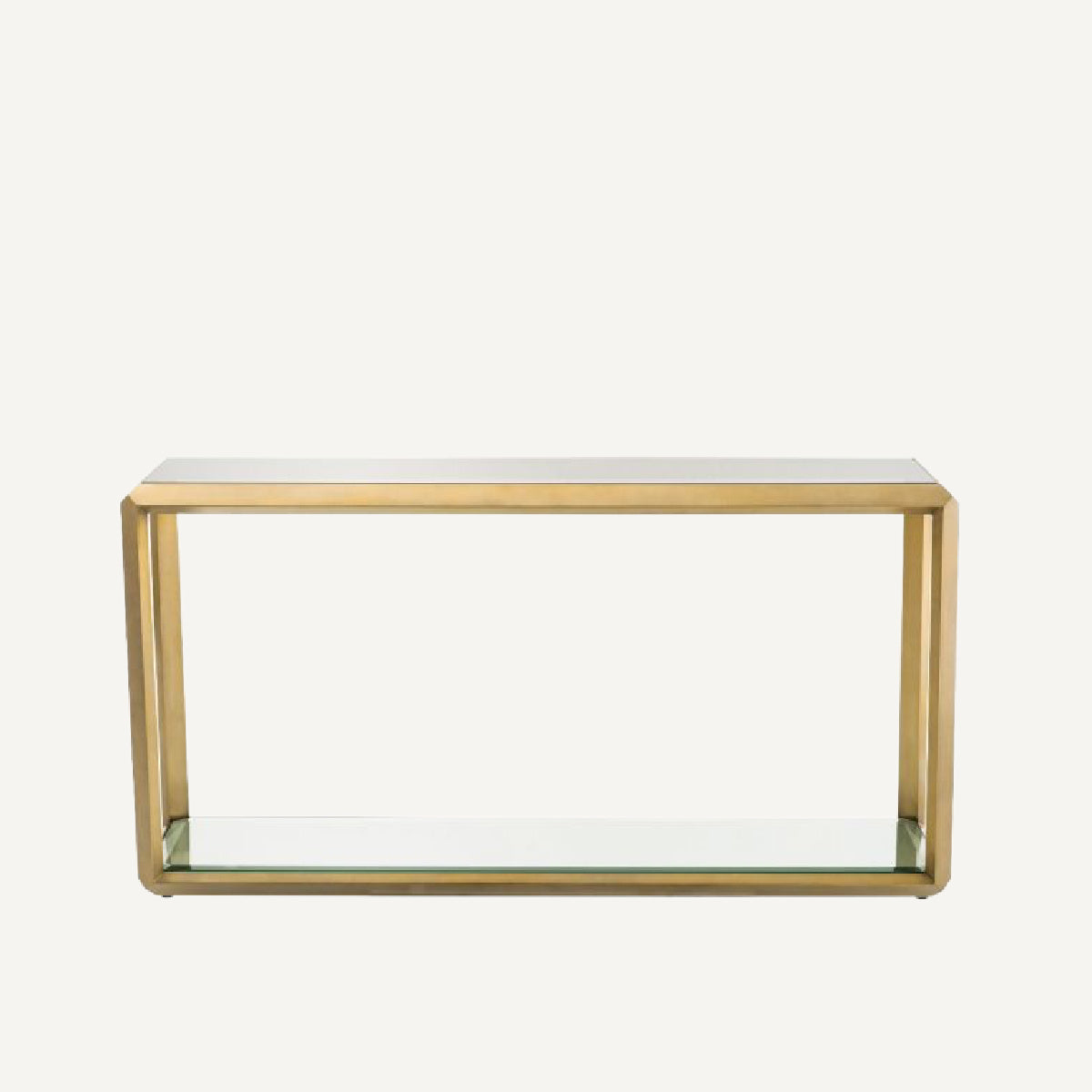 Console dorée en verre fumé