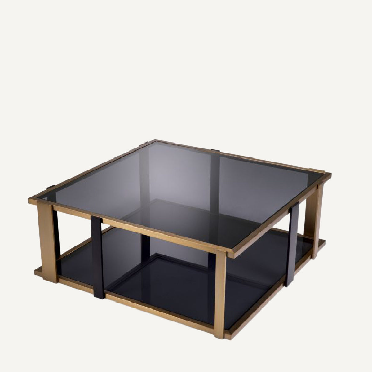 Table basse dorée en verre fumé