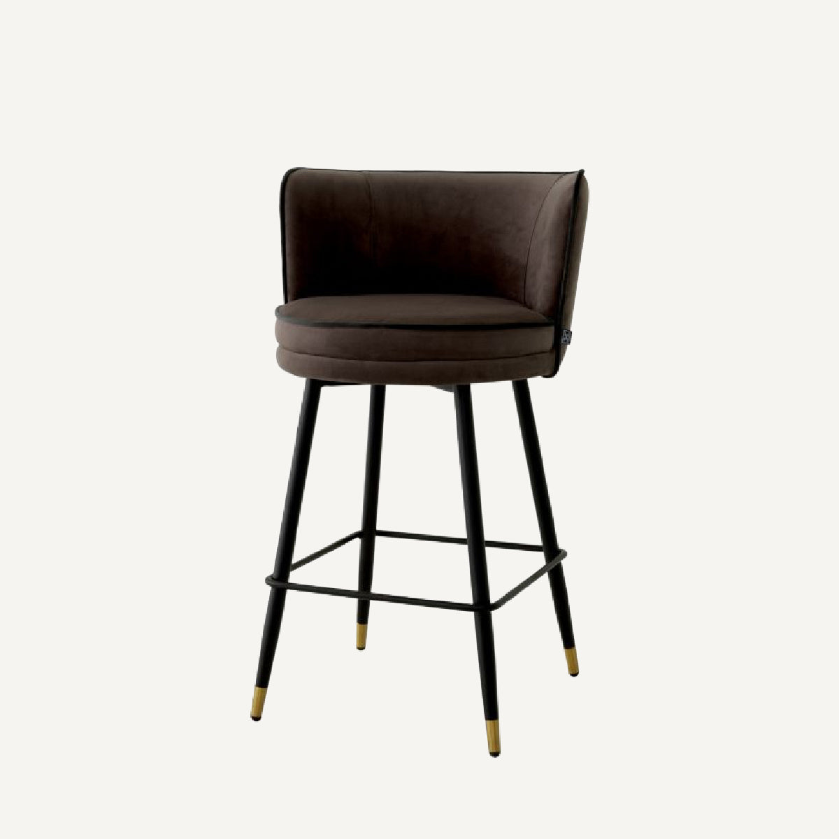 Chaise de comptoir en velours marron