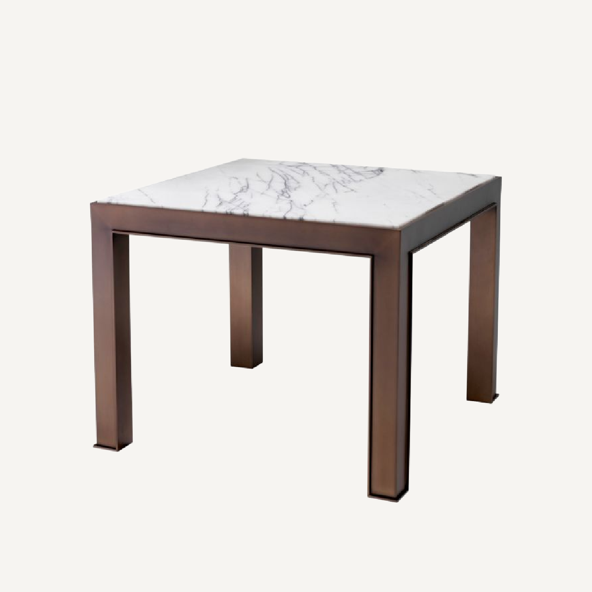 Table d'appoint cuivrée en marbre blanc