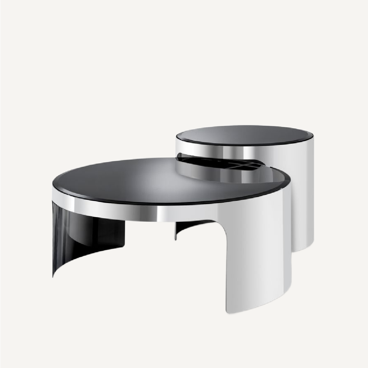 Table basse argentée en verre noir (lot de 2)