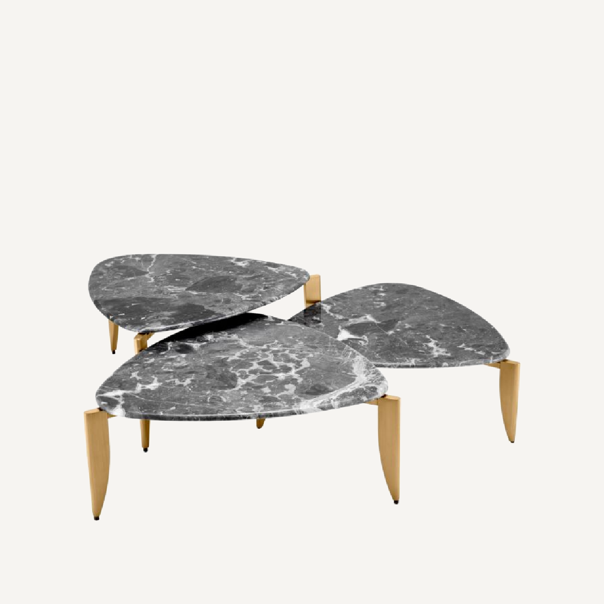 Table basse dorée en marbre gris (lot de 3)