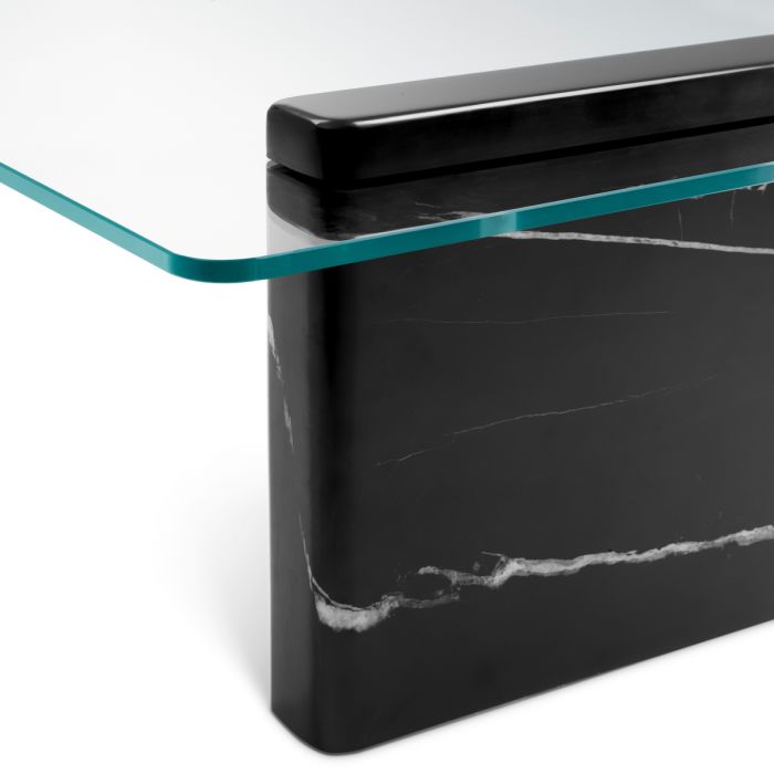 Table basse en marbre noir et verre transparent