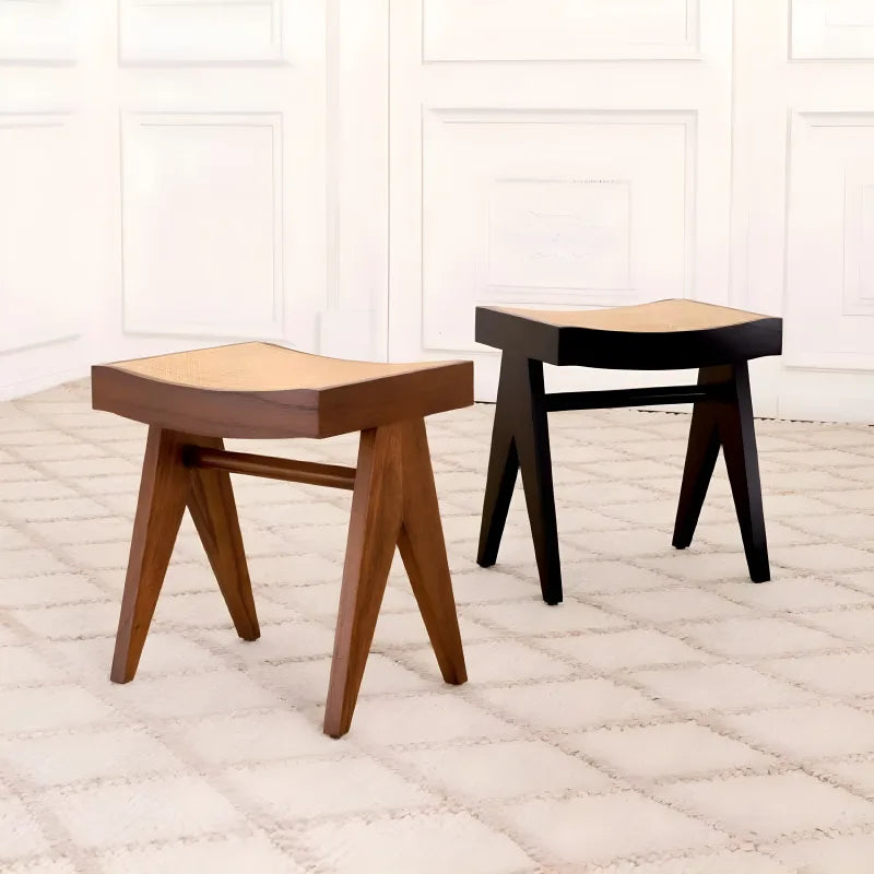 Pouf en rotin et bois marron