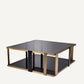 Table basse dorée en verre fumé