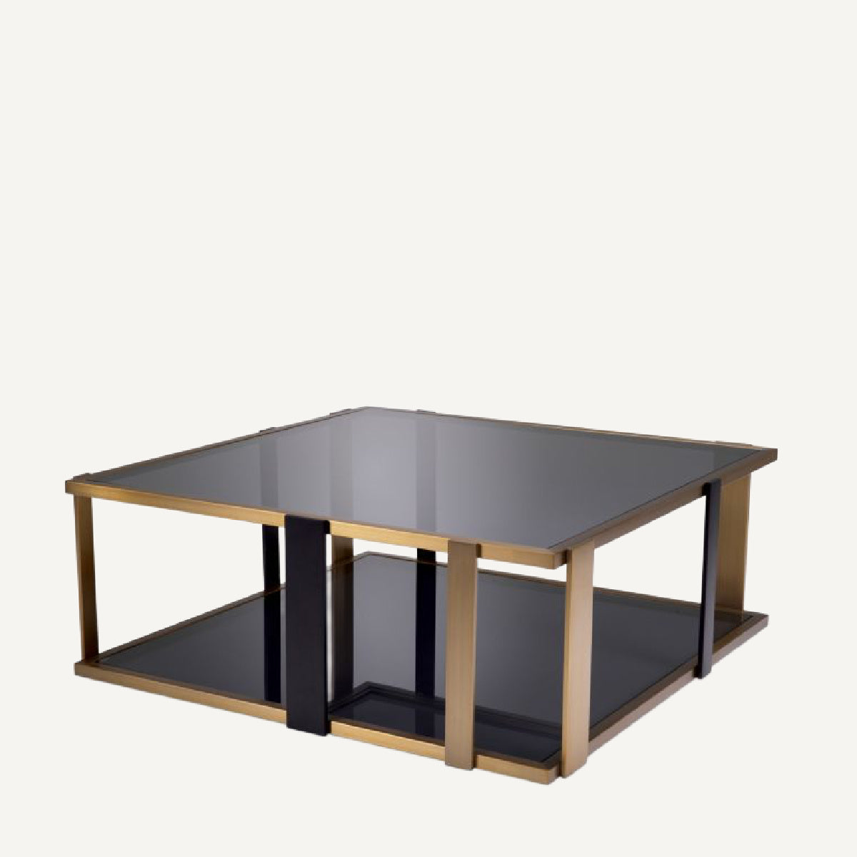 Table basse dorée en verre fumé