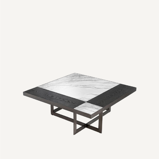 Table basse en chêne mocha et marbre blanc