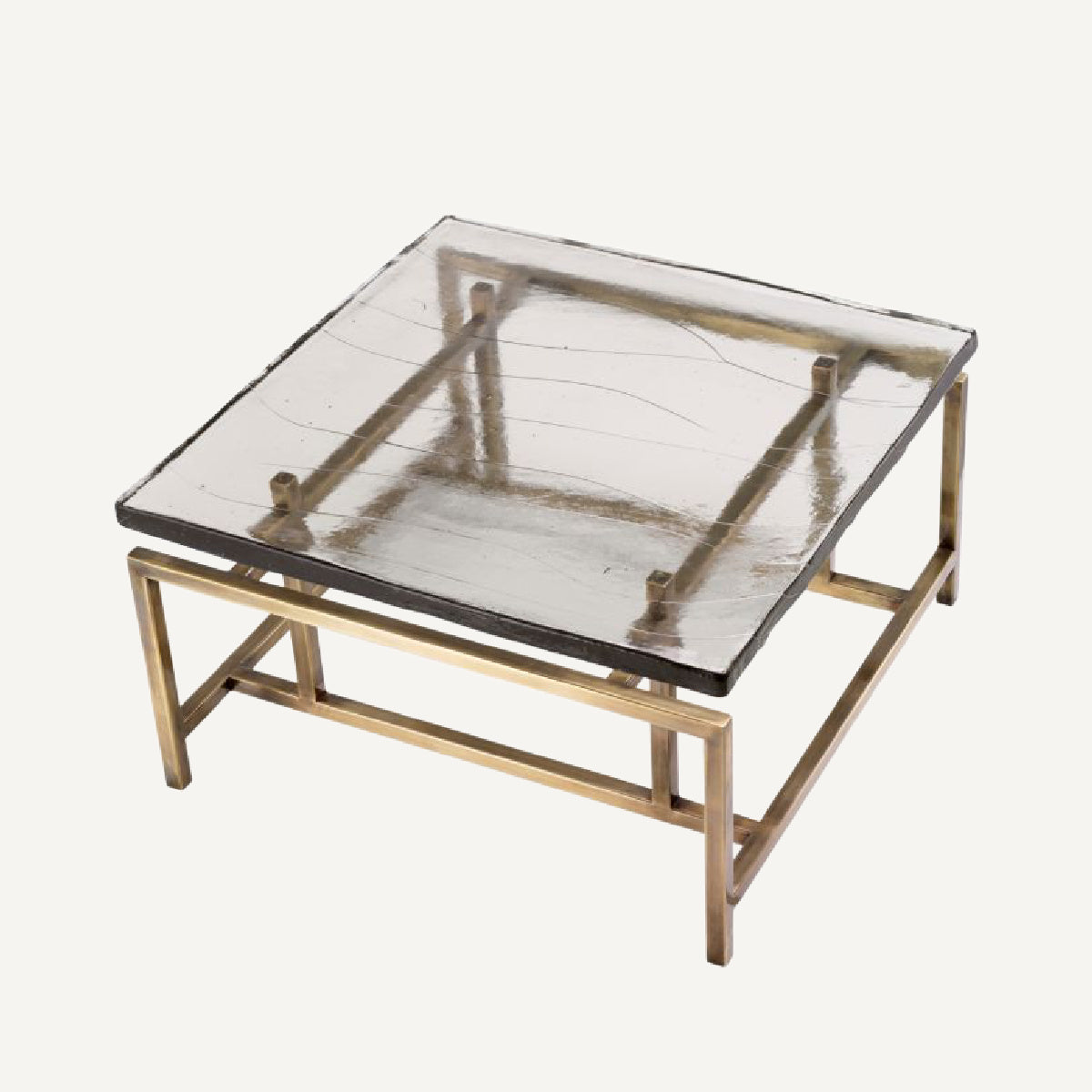 Table basse dorée en verre soufflé