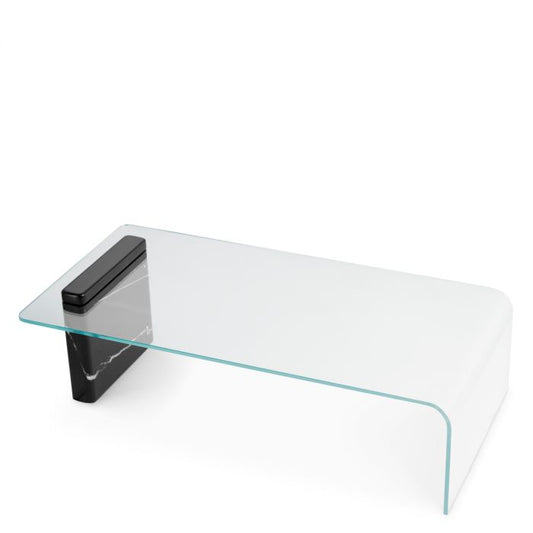 Table basse en marbre noir et verre transparent