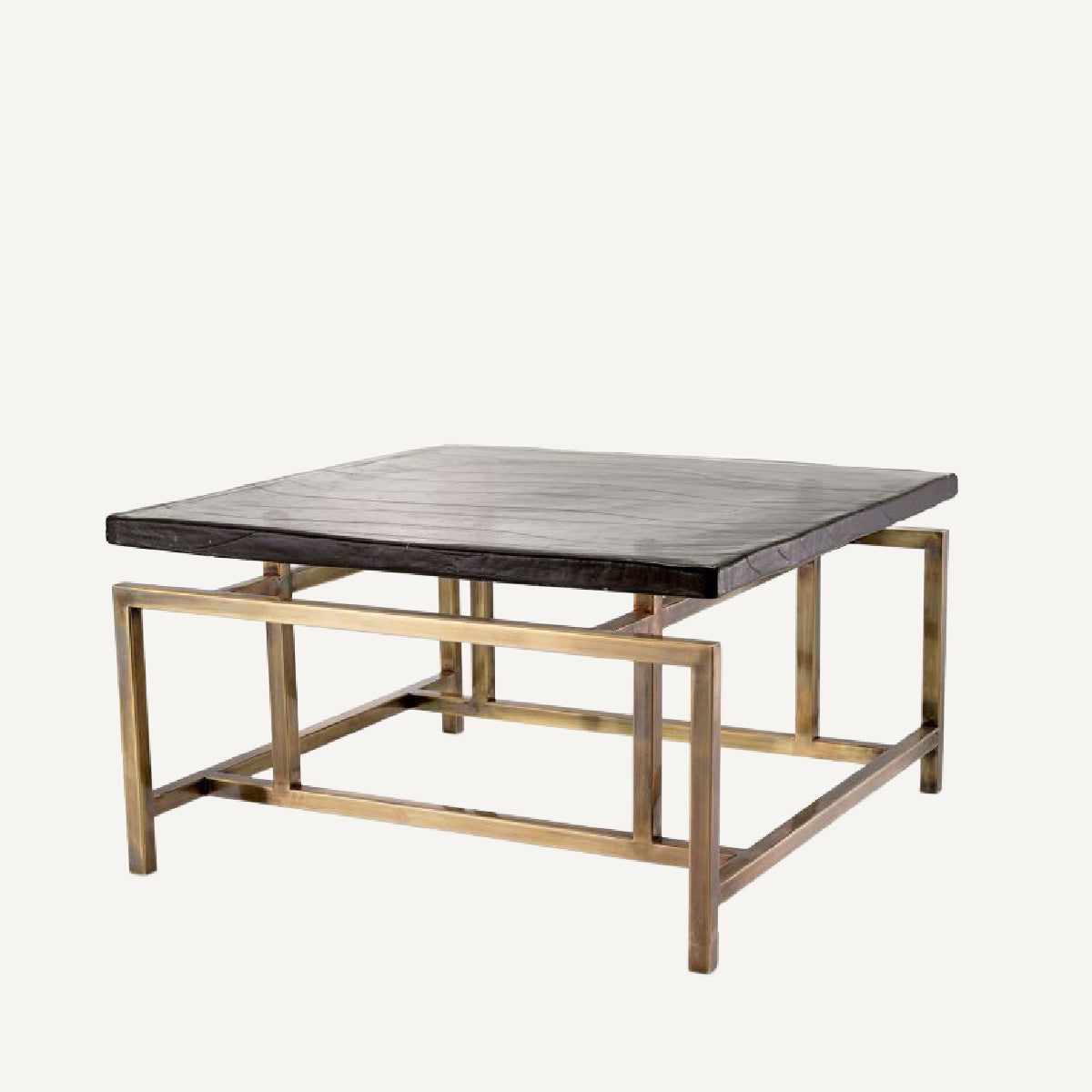 Table basse dorée en verre soufflé