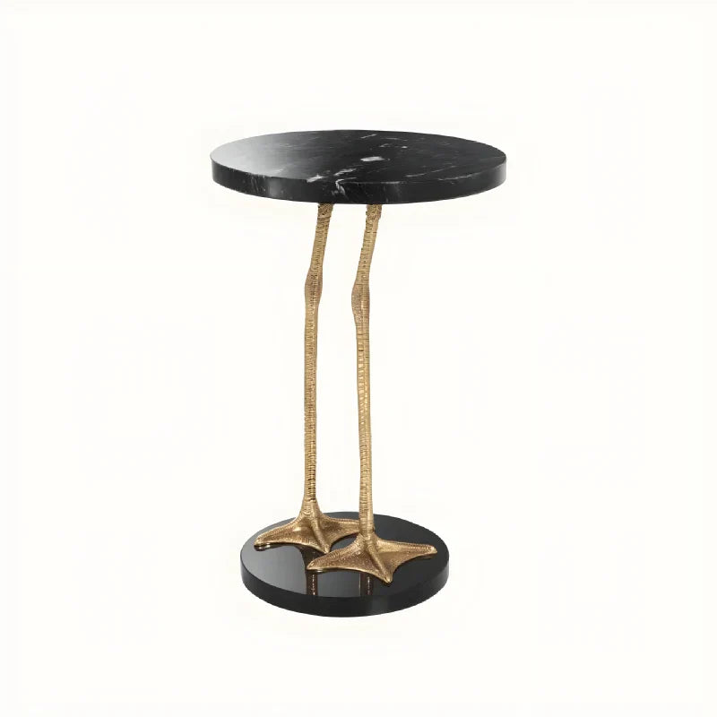 Table d'appoint dorée en marbre noire et granit