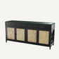 Buffet en bois noir et rotin