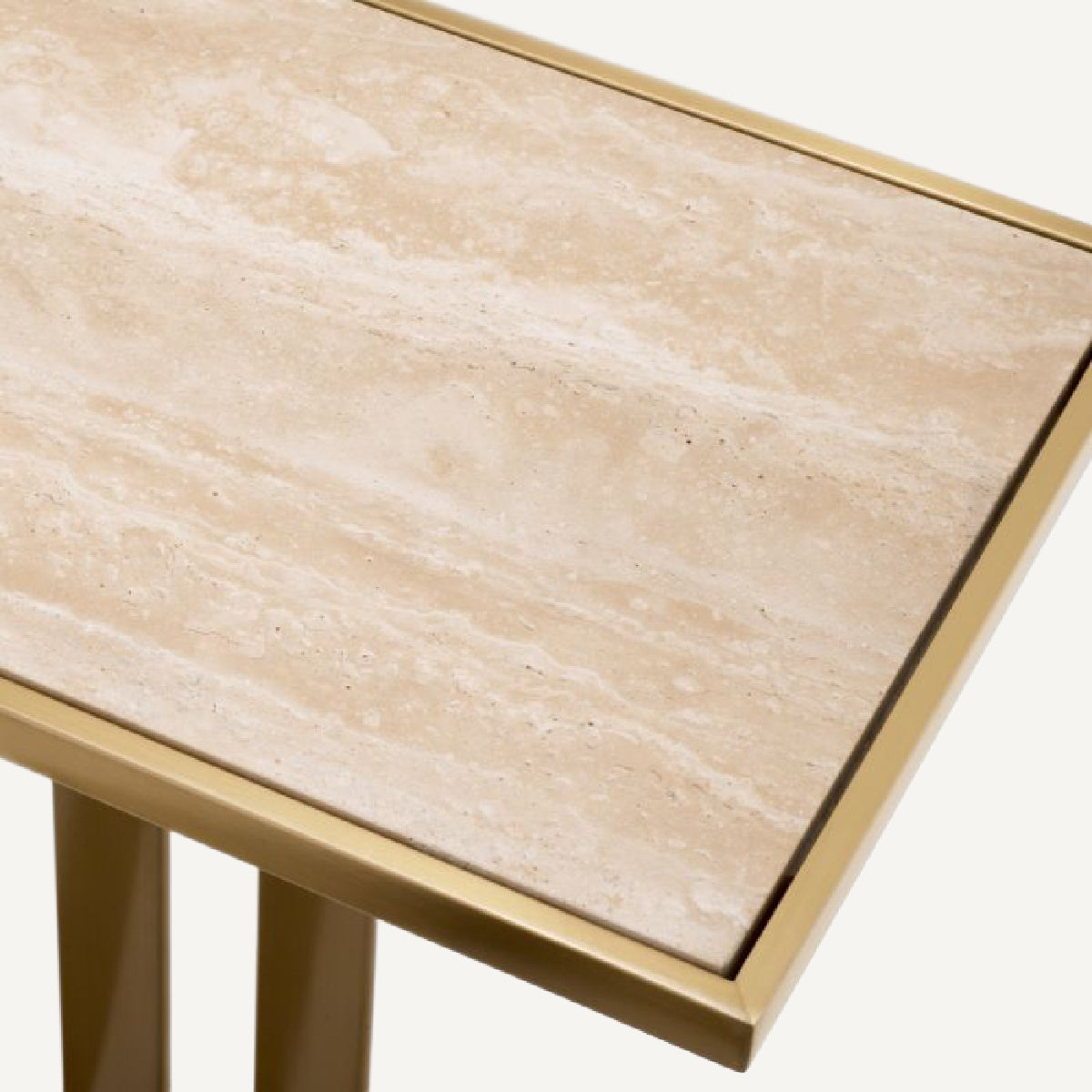 Console en laiton brossé et travertin Deco