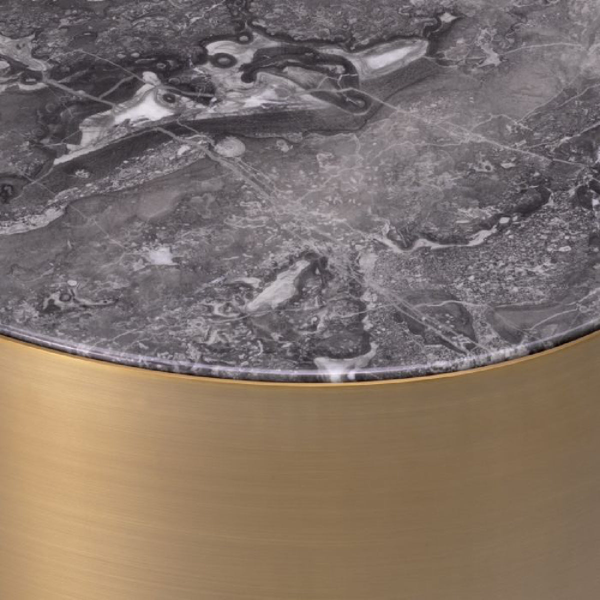 Table d'appoint ovale dorée en marbre gris