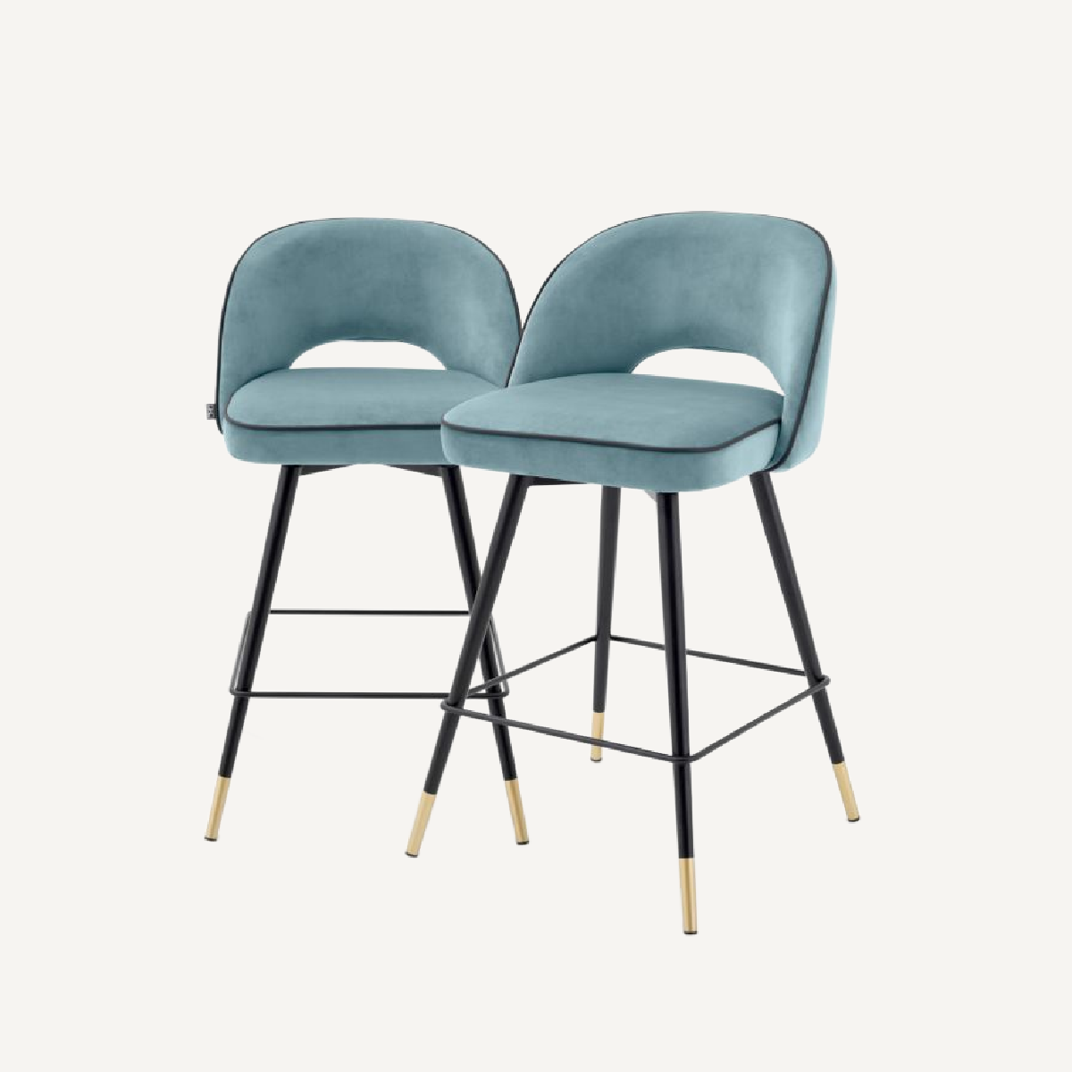 Chaise de comptoir en velours bleu (lot de 2)