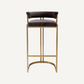 Chaise de bar dorée en velours marron