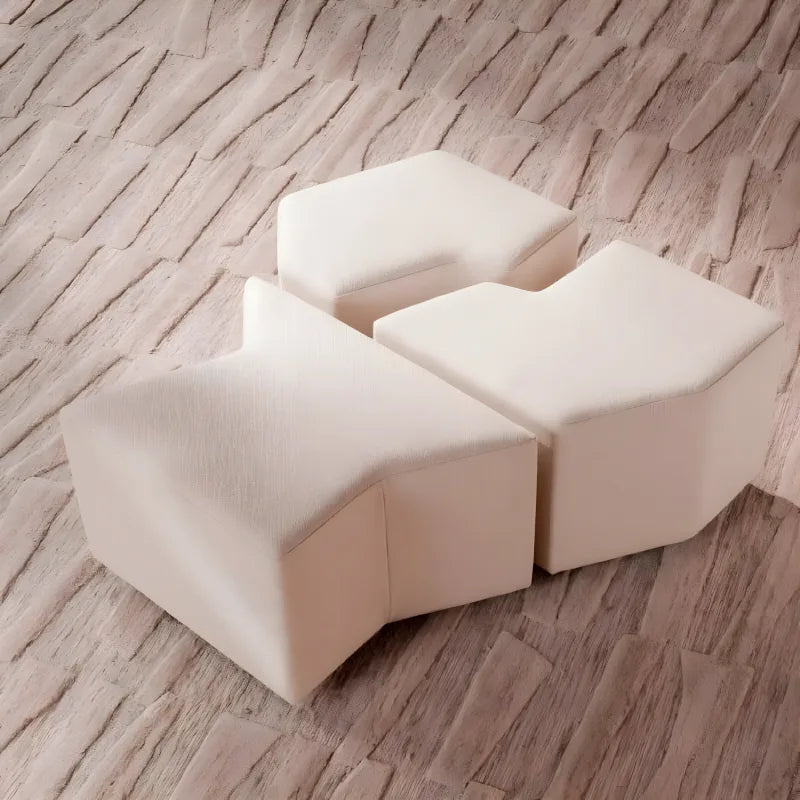 Pouf en tissu crème (lot de 3)