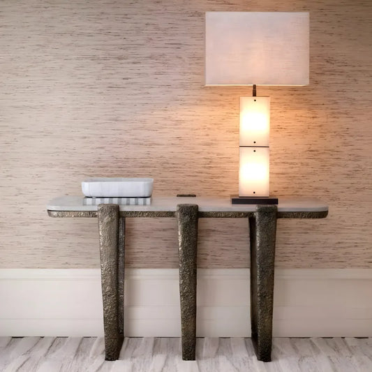 Console dorée en marbre beige
