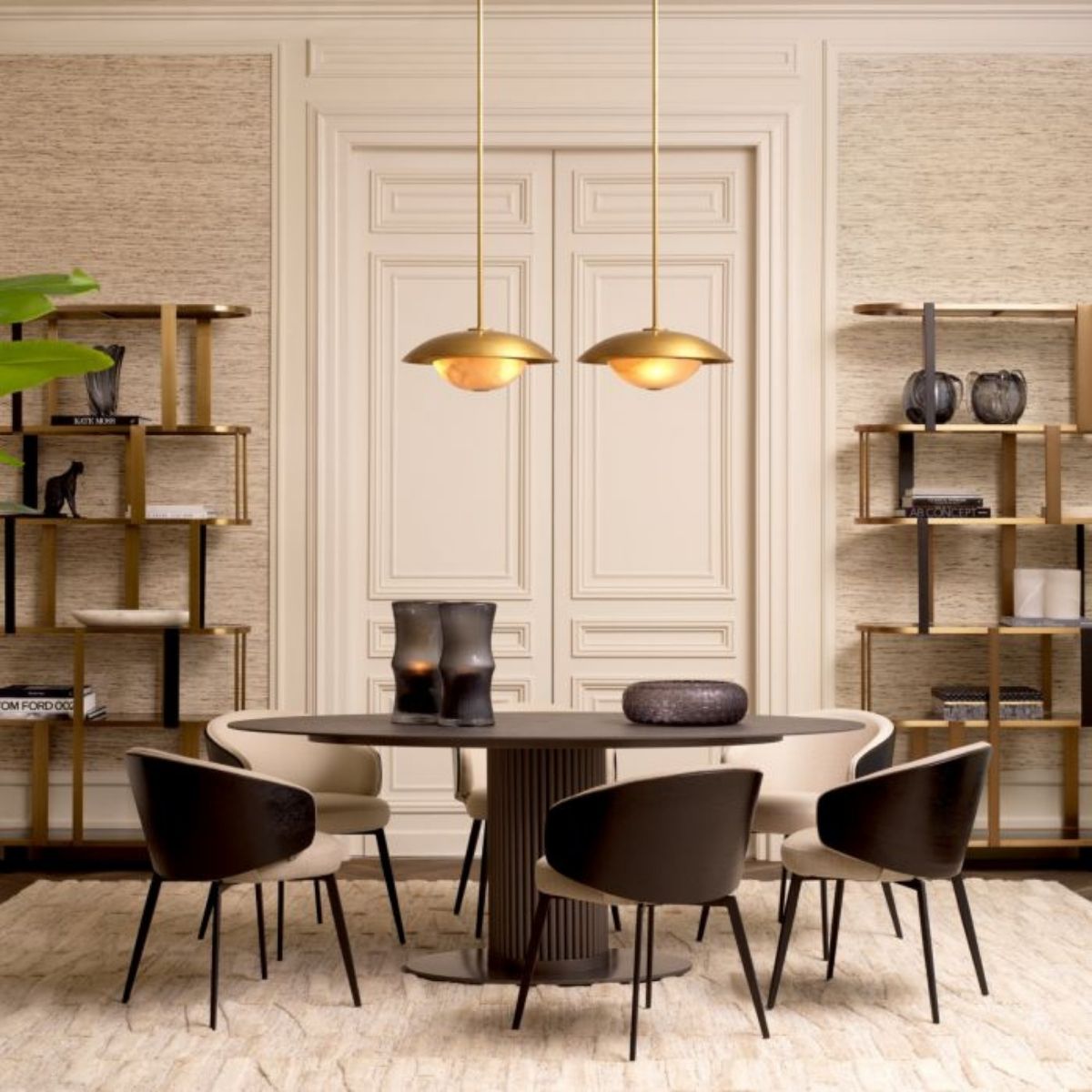 Table extérieure ovale en bronze et céramique
