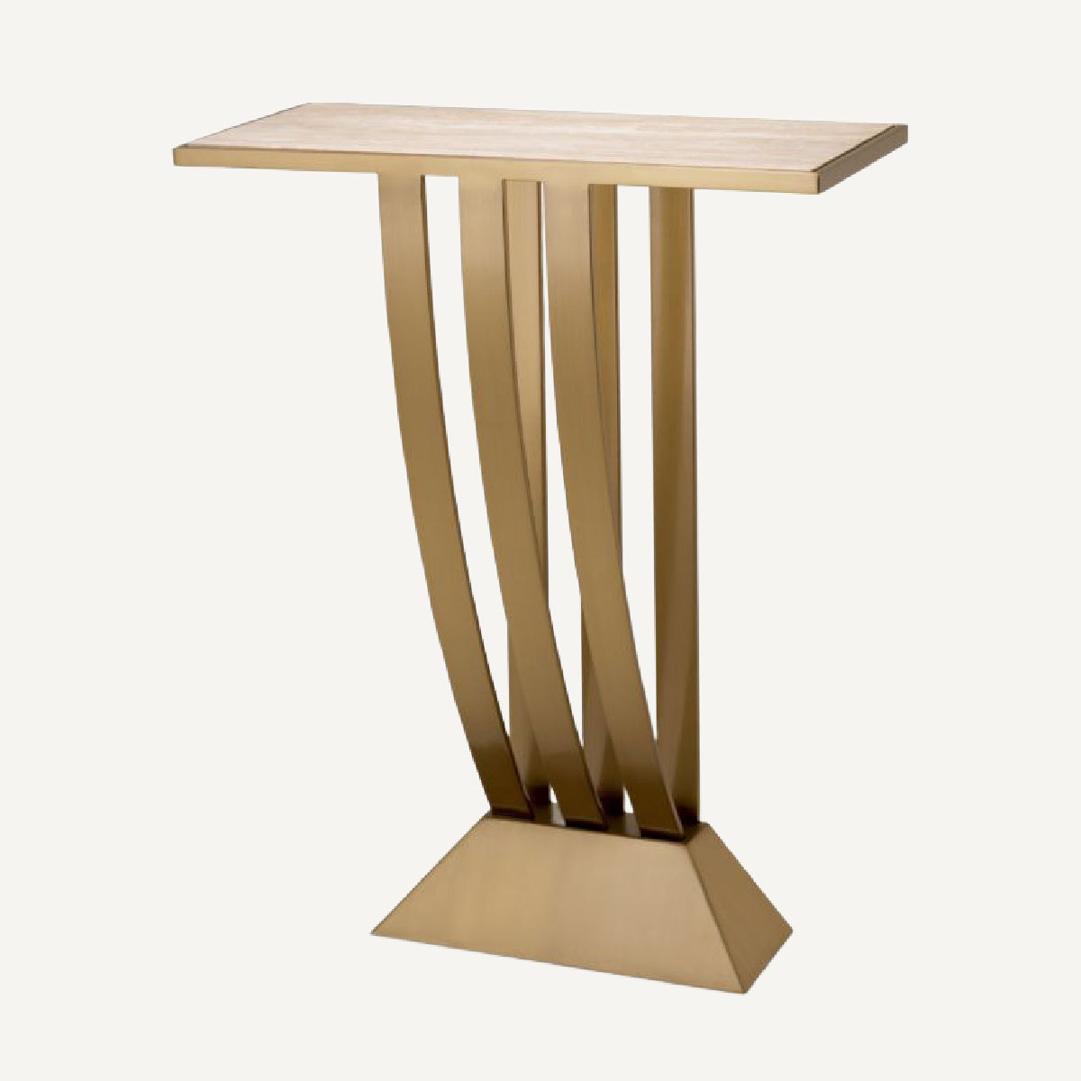 Console en laiton brossé et travertin Deco