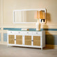 Buffet en bois blanc et rotin