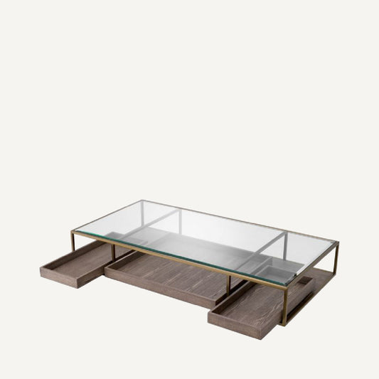 Table basse en verre et en bois marron