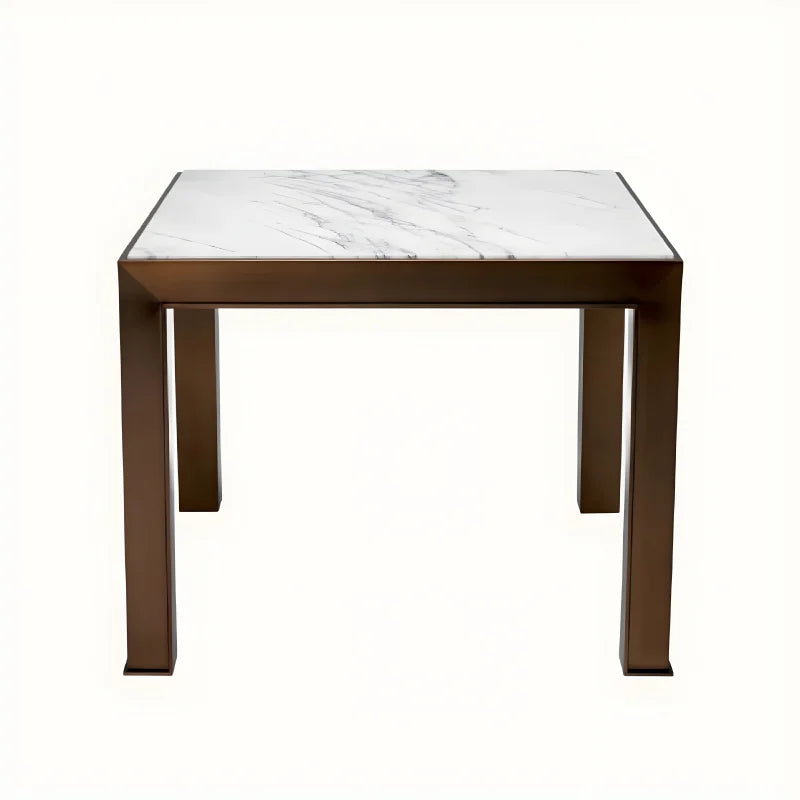 Table d'appoint cuivrée en marbre blanc