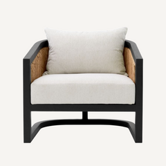 Rattan Armchair with Cream Fabric Upholstery