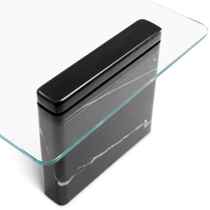 Table basse en marbre noir et verre transparent