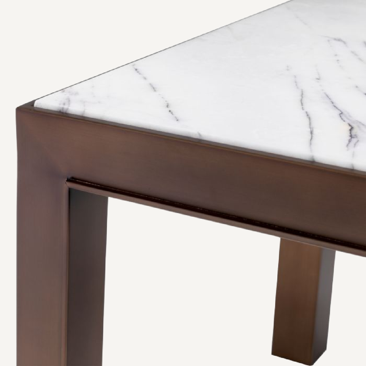 Table d'appoint cuivrée en marbre blanc