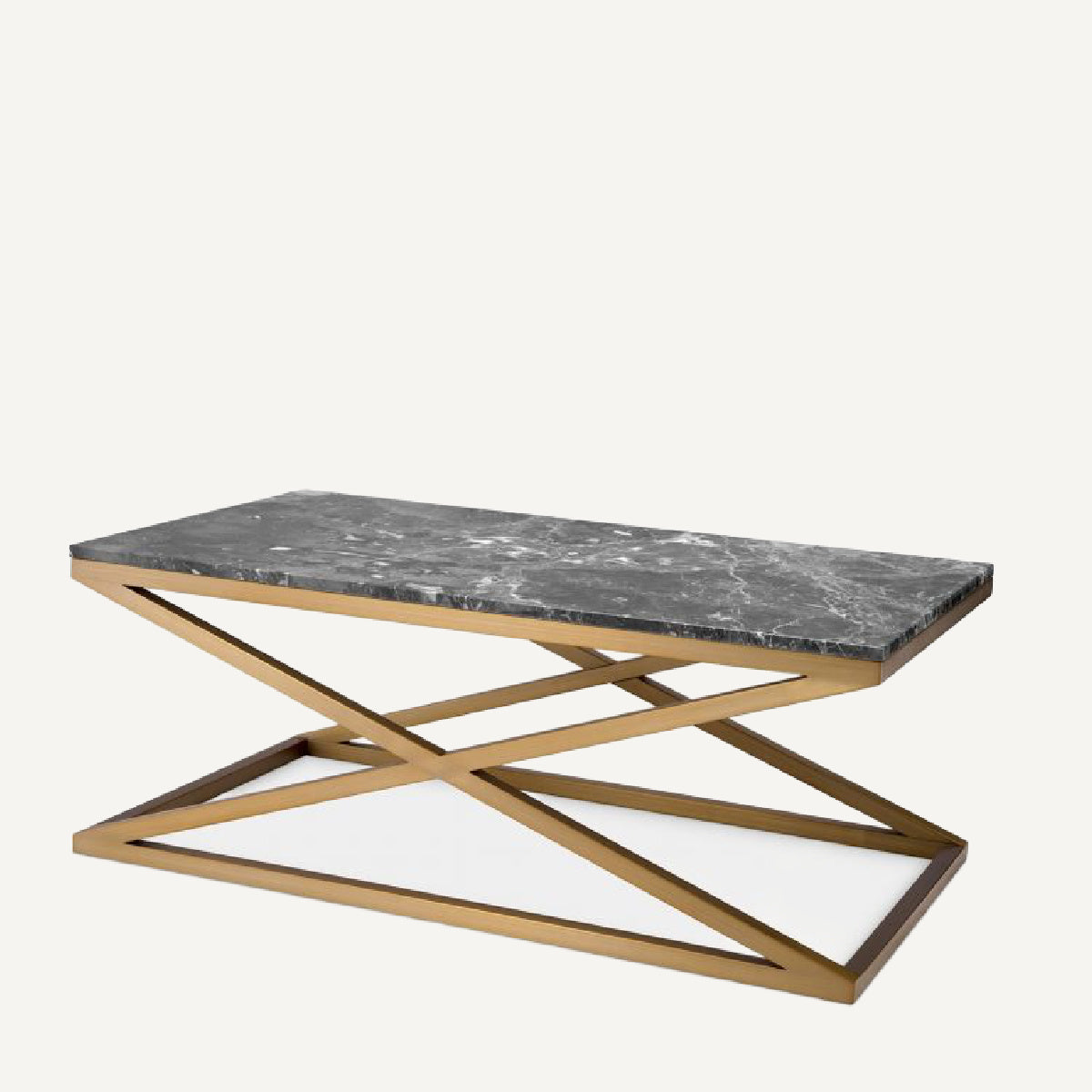 Table basse dorée en marbre gris Cross