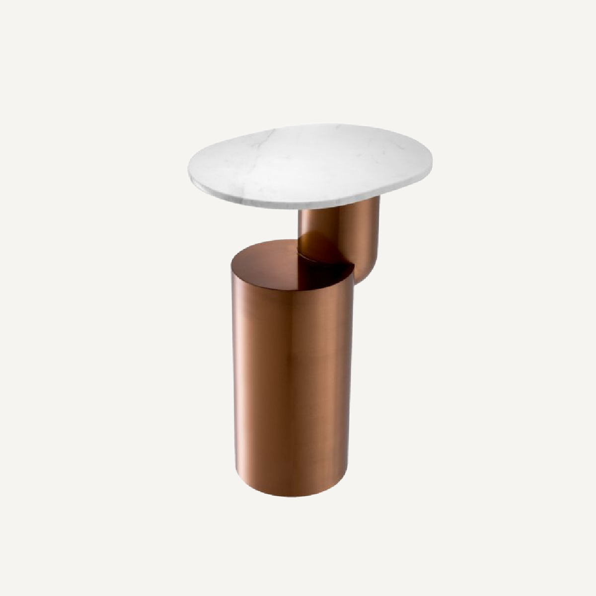 Table d'appoint cuivrée en marbre blanc