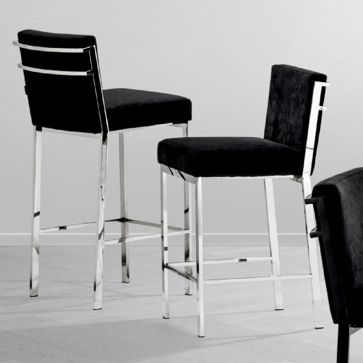 Chaise de bar en bronze et velours noir