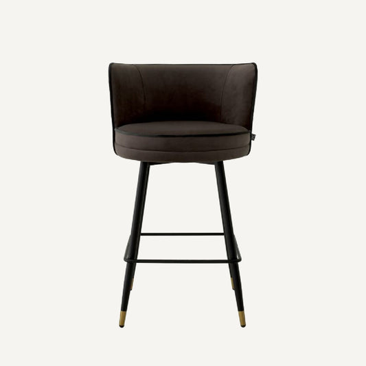 Chaise de comptoir en velours marron