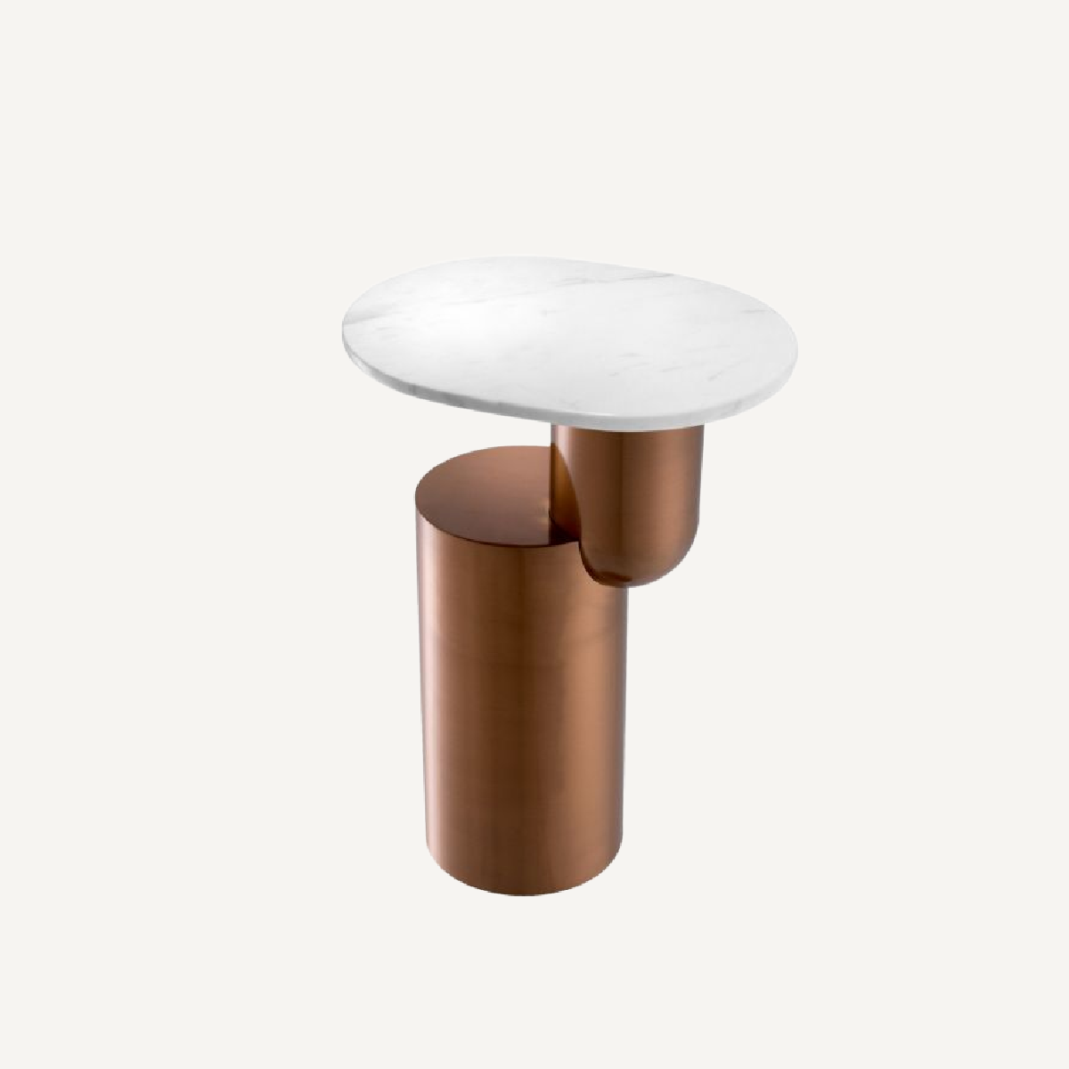 Table d'appoint cuivrée en marbre blanc