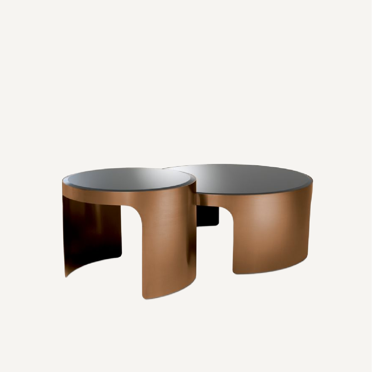 Table basse cuivrée en verre noir (lot de 2)