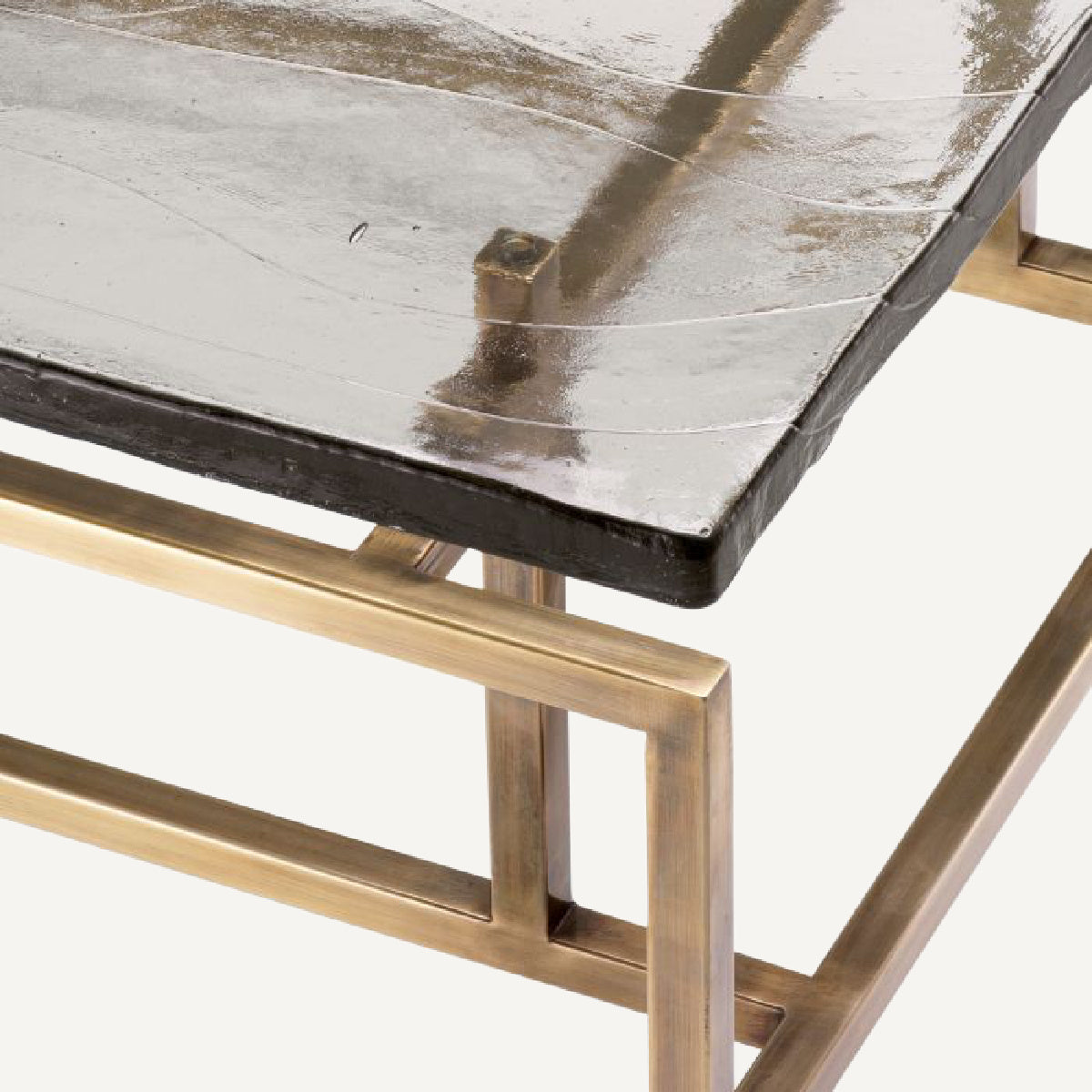 Table basse dorée en verre soufflé