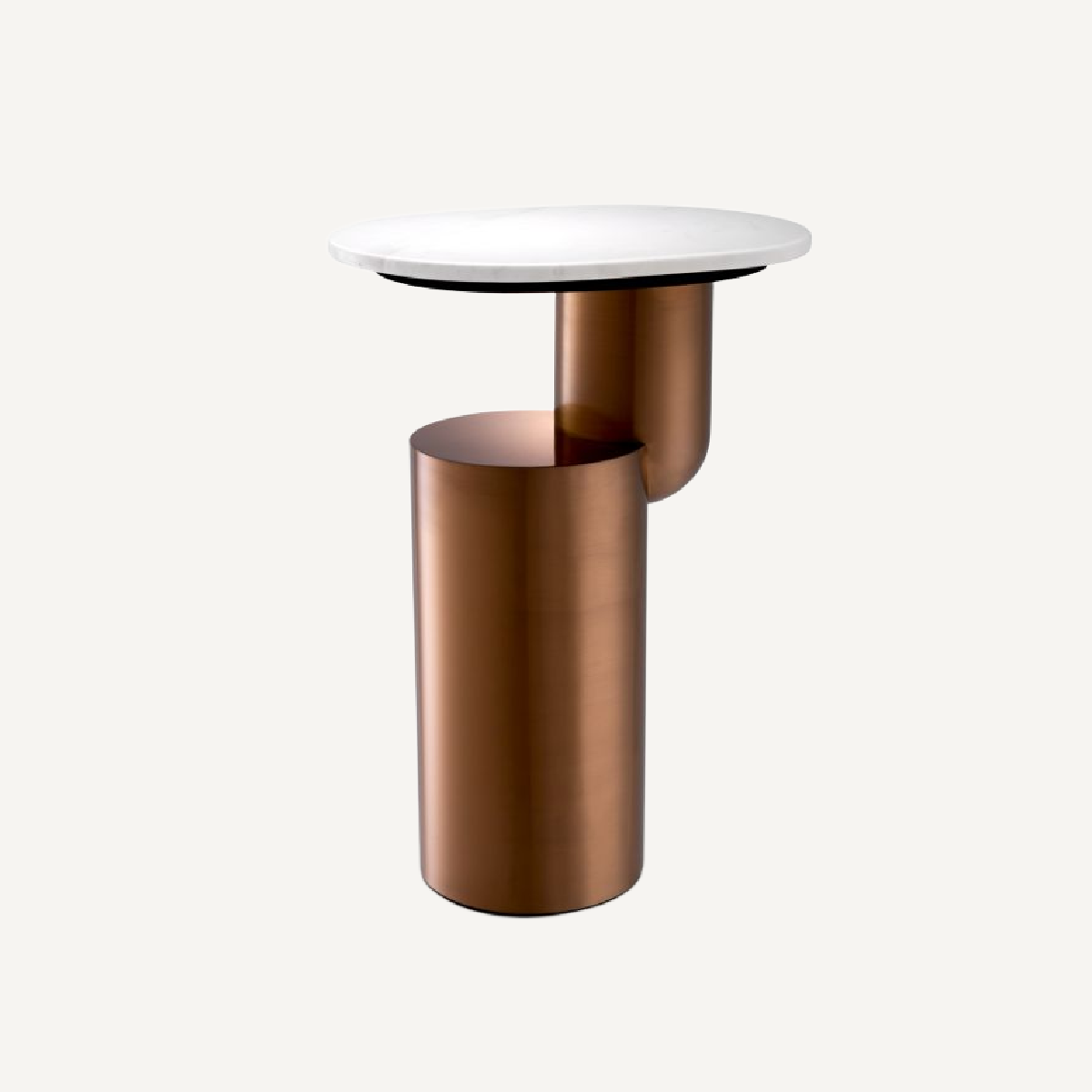 Table d'appoint cuivrée en marbre blanc
