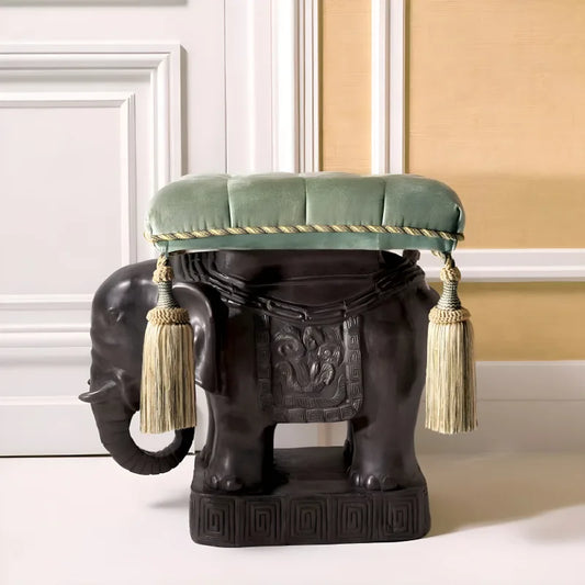 Pouf en bronze et velours vert